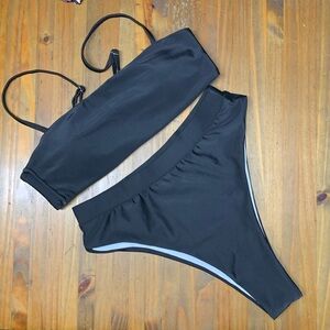 New Black Bandeau Highcut Bikini Set